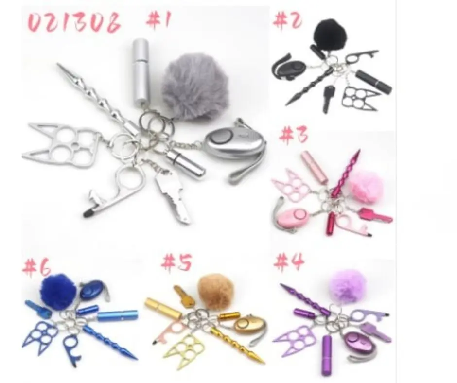 Women's Teen Self-Defense Keychain Set – Safety Alarm, Pom Charm, Window Breaker, Tools & Accessories