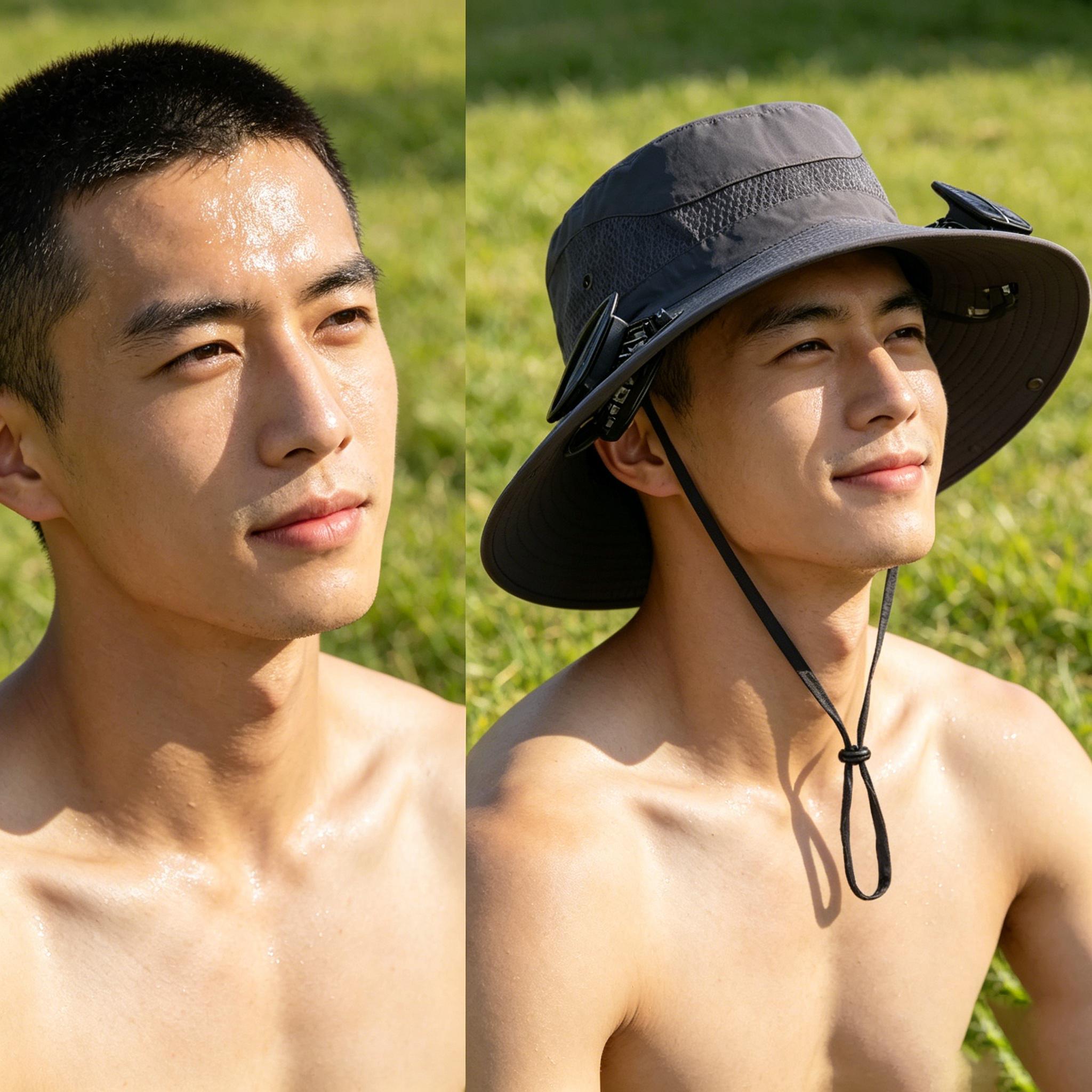 DX sport Solar fan hat Mens Wide Brim Solar Fan Hat Outdoor 50+Upf Protection Sun Hats With 2 Solar Fan Hiking Fishing Solar Powered Visor Cap Dropping