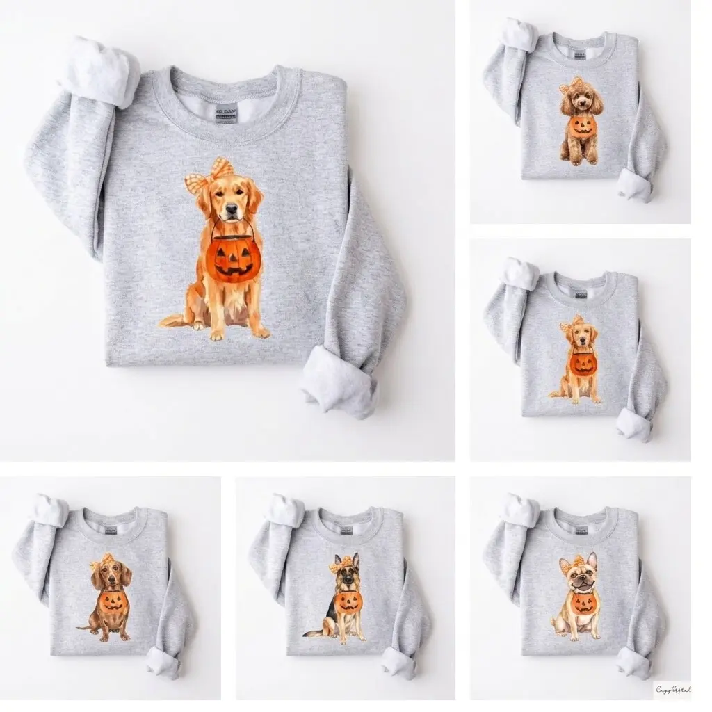 Custom 30+ Dog Breed Halloween Sweatshirt - Cute Fall Pumpkin Dog Mom Long Sleeve Shirt