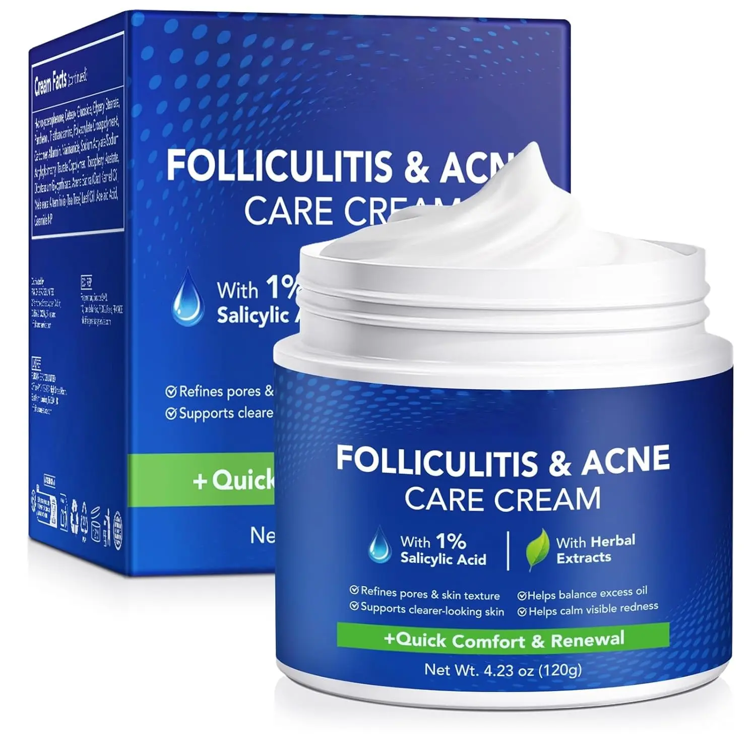 Folliculitis & Acne Treatment Cream Salicylic Acid & Herbal Extracts for Scalp, Face, Body & Back Soothes Redness, Itch & Irritated Skin-120g