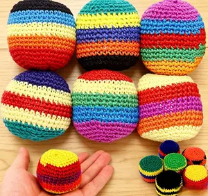 Random Color  1/2/3PCS Hand-Made Knitted Hacky Sack, 2026 Upgraded Assorted Foot Bag Crochet Hacky Sacks for Adults, Juggling Balls for Beginners, Multicolored Geometric Pattern, Ready-to-Use Hacky Sacks