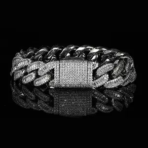 Moissanite Cuban Beaded Bracelet,15mm Hypoallergenic 925 Silver, Party Gift for Man/Mom/Wife/Girl