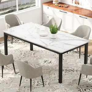 79 in Dining Table for 6,Farmhouse Wooden Kitchen Tables for Family, Rectangular Industrial Style Dining Room Table with Sturdy Metal Frame,Long Desk for Restaurant, Kitchen,Office,White