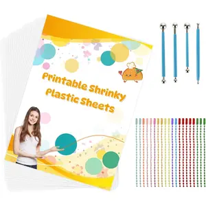 20 count Printable Shrinking Plastic Sheets Kit, 8.3x11.7 inch Shrinky Dink Paper, Shrink Films Papers with 20 count Ball Chains and 4 count Modeling Ball Tools for Mother's Day, Thanksgiving