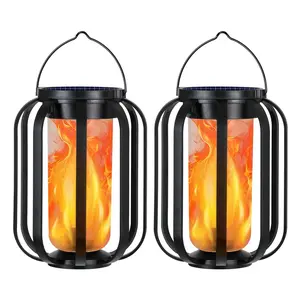 2 Pack Solar Lantern Outdoor Lights, Waterproof Solar Powered Lanterns with Flickering Flame, Hanging Lantern Decorative for Outside, Solar Powered Outdoor Lights for Yard Garden Patio Table Decor