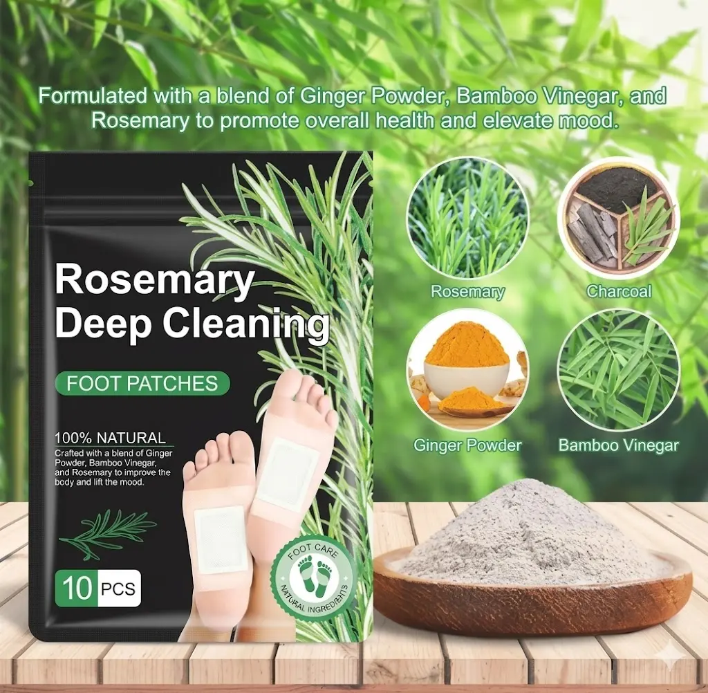 10PCS Herbal Scented Foot Pads with Rosemary, Ginger & Bamboo Vinegar, Disposable Foot Sole Care Patches for Nighttime Foot Care Routine, Soft Comfortable Easy to Use