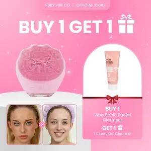 RUBY VIBE CO Vibe Sonic Facial Cleanser, Ultrasonic Silicone Technology, 5 Vibration Levels for Gently Cleanse, Exfoliate, Refresh Skin, Water-Resistant, Rechargeable Battery, Daily Use and All Skin Types