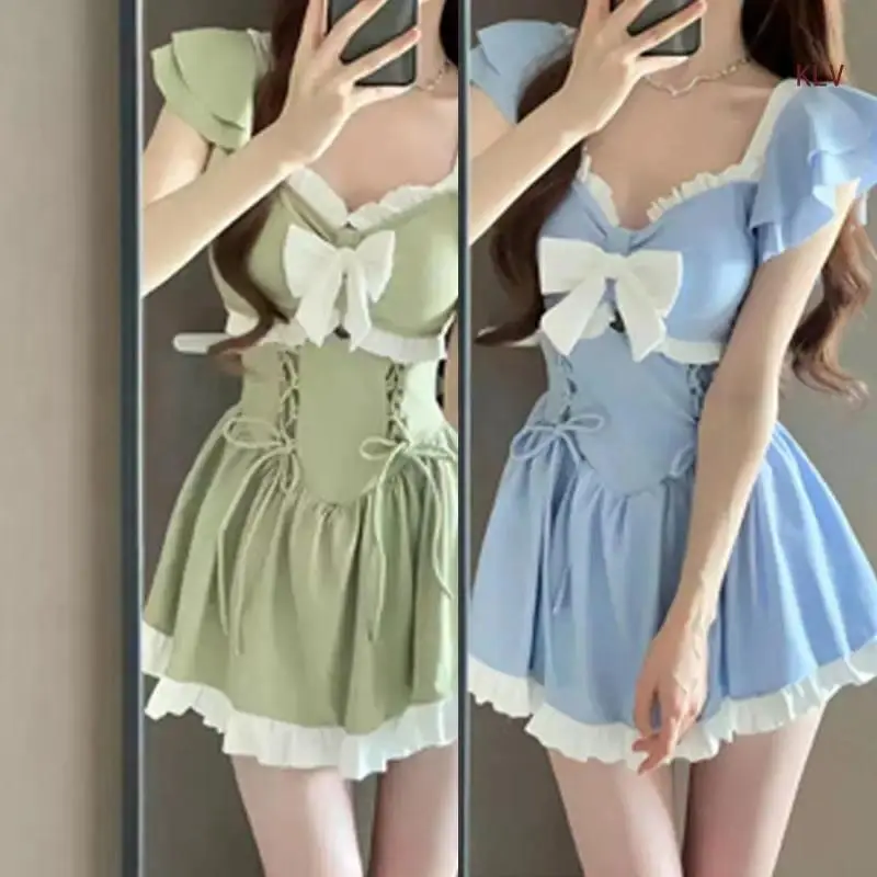 Women Piece Swim Dress Swimsuit Rufffled Swimdress Tummy Control Swimwear with Skirt Swimming Costume