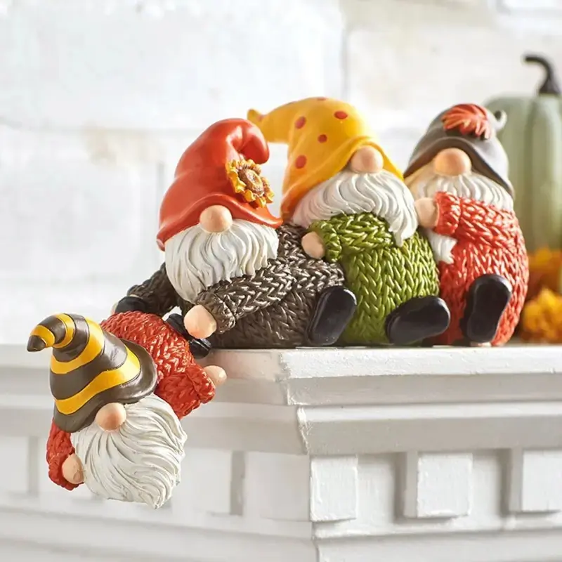 Hand-Painted Christmas Dwarf Resin Statue Figurines, Durable Holiday Home Decor, Multiple Colors & Patterns, No Power Needed, Perfect Xmas Decoration