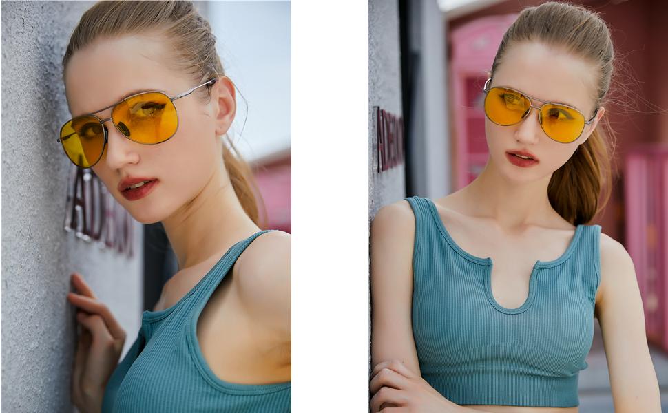 FEISEDY Night Driving Glasses Night Vision Anti Glare Eyewear for Men Women B2294