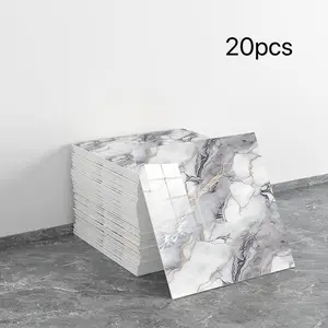 20pcs Marble Peel and Stick Waterproof PVC Shower Wall Panels Renter Friendly Wall Panels Bathroom Backsplash Tile Stick on Wall for Bedoom, Kitchen 11.8"x11.8" (Gray and White with Light Gold Lines,19.4 Sq.Ft.)