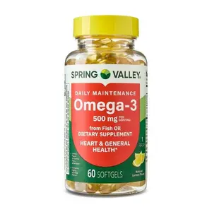 Spring Valley Daily Maintenance Omega-3 From Fish Oil Dietary Supplement Softgels for General & Heart Health, Lemon Flavor, 500 mg, 60 Count