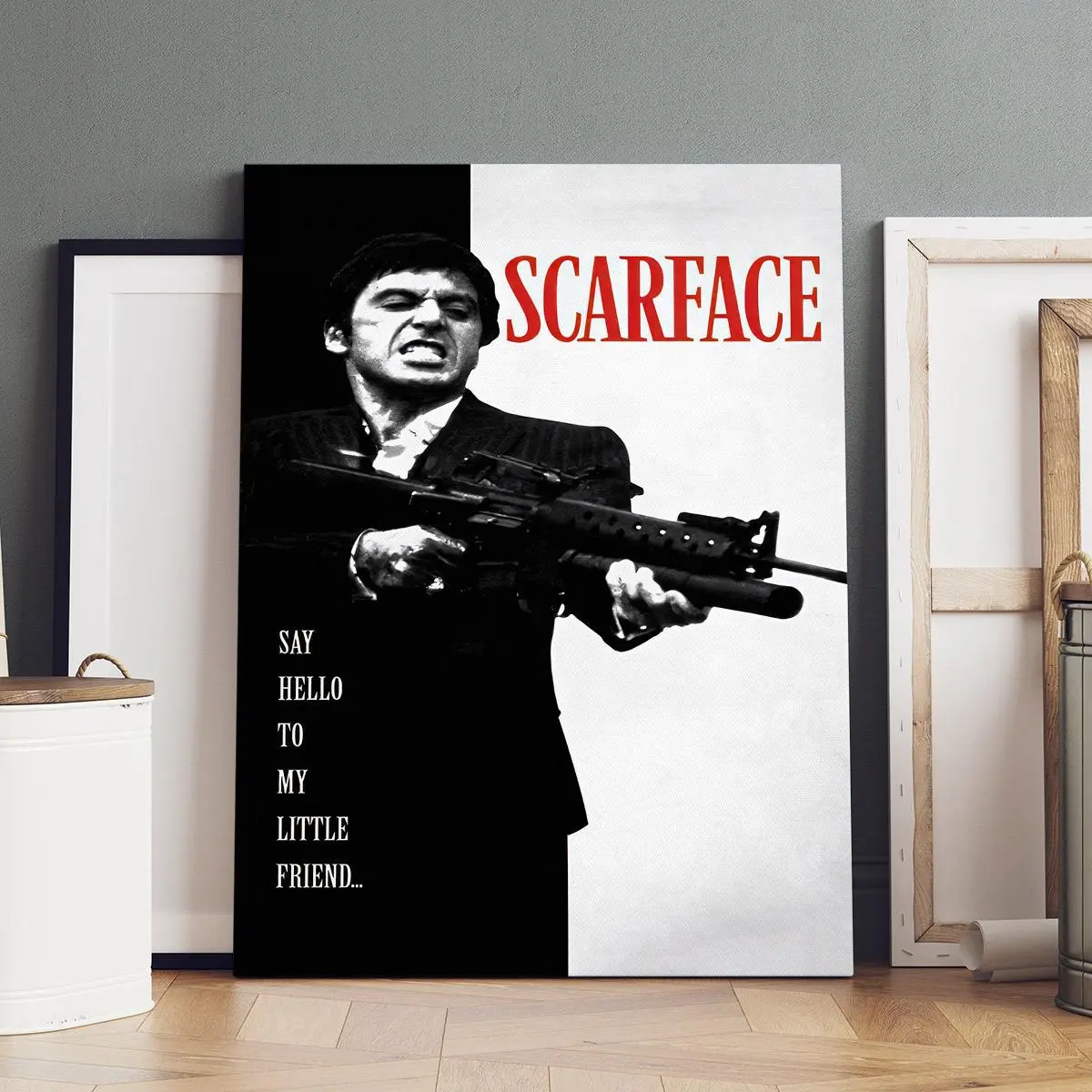 Scarface Movie Poster, Wooden Framed Canvas, Modern Art, Fashion Poster, Living Room Bedroom Decoration, Hallway Office Mural, Kitchen, Home Poster, Wall Decoration, Ideal Gift, Ornaments, Artwork, Modern Art Design, Decorative Artwork, Artwork For Walls