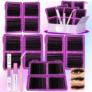 DIY Volume Lash Clusters Kit ,DIY Lash Extension Kit D CURL, Synthetic Eyelash Extensions,with Lash Bond, Eyelash Glue and Seal&Remove&Tweezers, Eye Corner Eyelashes