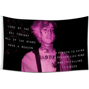 Lil Peep Flag 3X5Feet Star Shopping Lyrics Starry Background Wall Tapestry for Room Decor summerwins