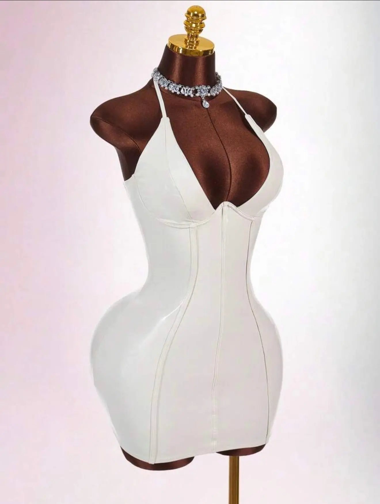 Ivory Latex Corset Halter Mini Dress