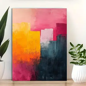 1pc 12x16 Inch Framed Abstract Wall Art - Modern Boho Eclectic Painting with Beige, Pink, Yellow & Teal Pastel Colors, Bold Brushstrokes, Ready-to-Hang Home Decor for Living Room, Bedroom, Office, Art Wall Decor, Bedroom Artwork, Contemporary Artwork	