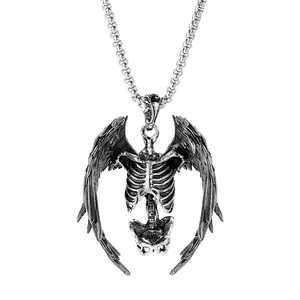 YZMOXNL Skull Necklace Punk Skeleton Wings Pendant Choker Goth Halloween Jewelry Gift for Women and Men