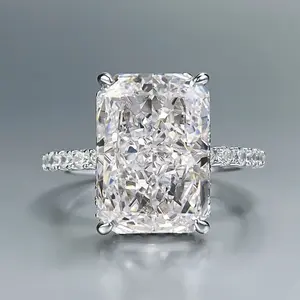 Jewelry S925 Silver New Ins Style Daily Simple 9*13mm Rectangular engagement ring Emerald Cut  Design Ring princess cut ring Wedding halorings