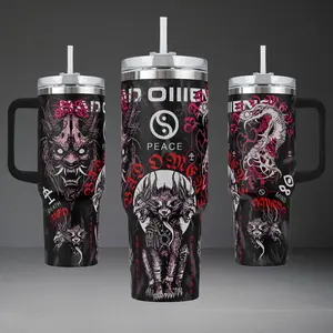 Bad Omens Band 40oz Insulated Tumbler with Handle, Metalcore Rock Music Vintage Graphic Travel Mug, Concrete Jungle Death Mind Peace Vacuum Flask, Alt Metal Fan Gift, Heavy Duty Stainless Steel Cup with Straw