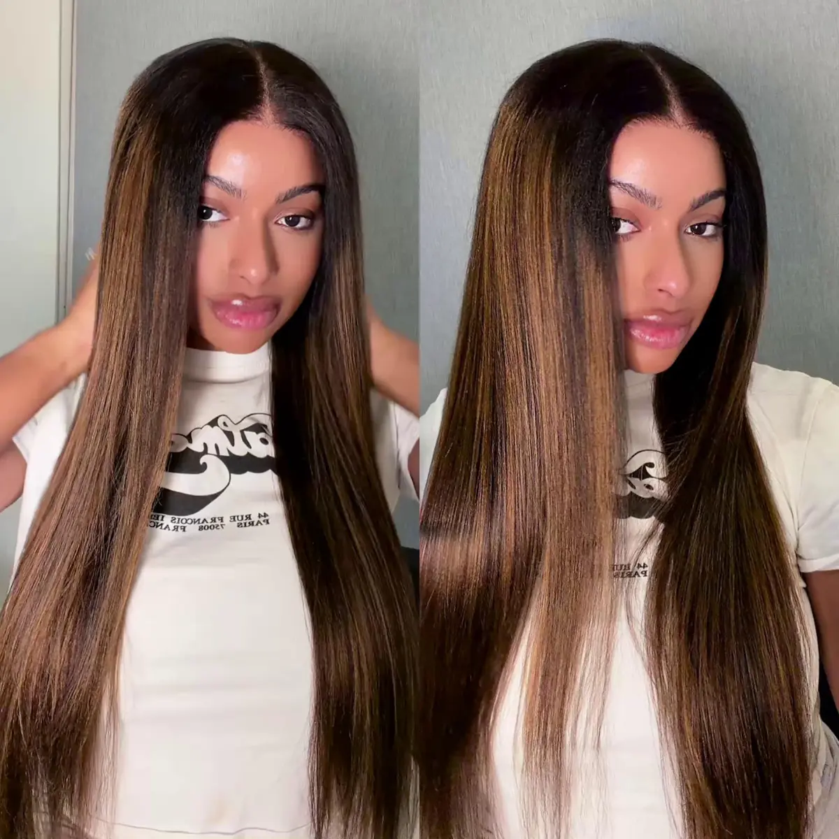 UNICE Glueless Human Hair Wig, Yaki Straight with Balayage Highlights, 13x4 Pre-Cut HD Lace Frontal for Beginners, 180% Density, Lace Frontal Wig, Wigs Human Hair