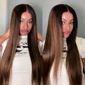 UNice Glueless Balayage Highlights Yaki Straight Wig with Drawstring Pre Cut 13x4 HD Lace Frontal Human Hair with Invisible Knots Pre Everything for Beginners Friendly