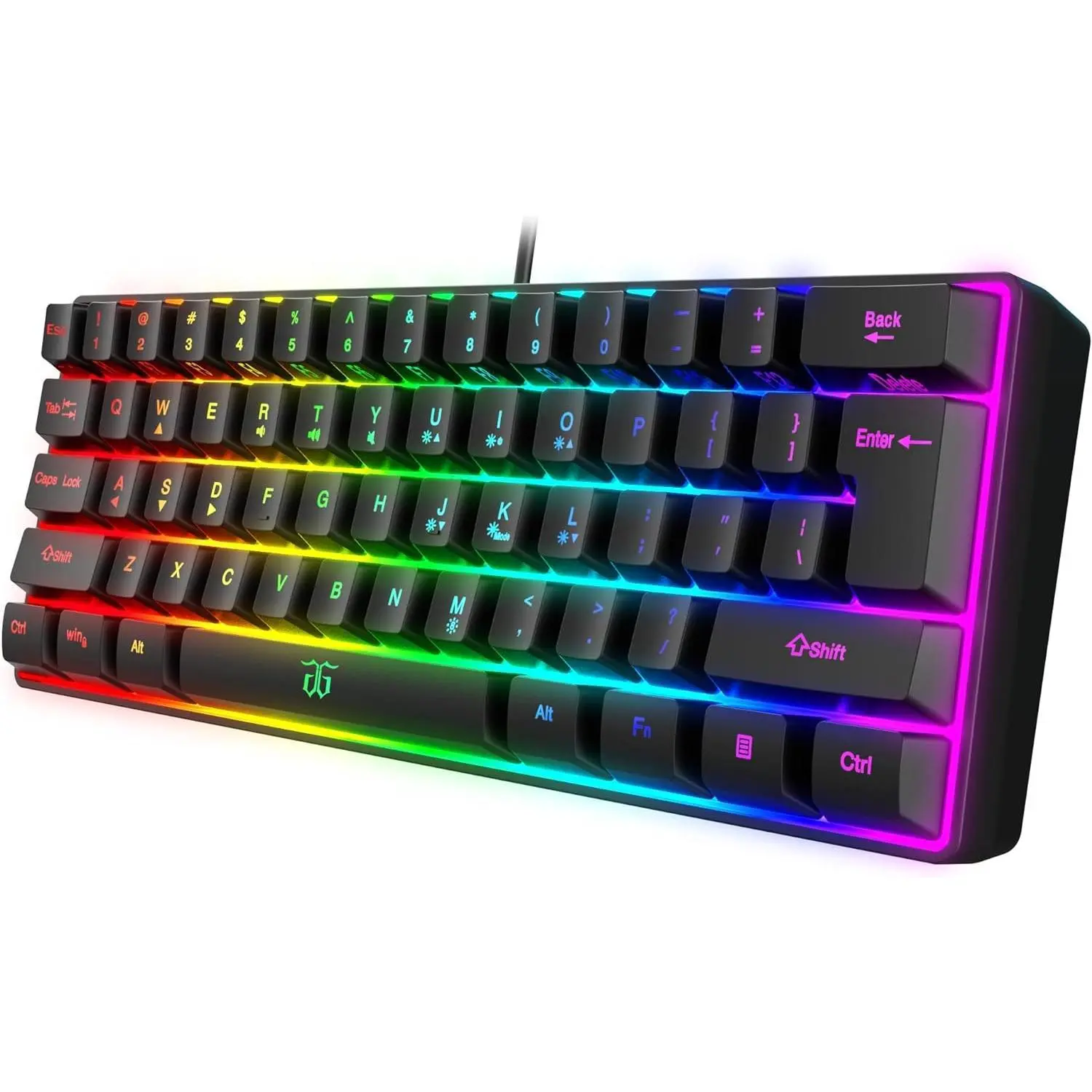 60% Wired Gaming Keyboard, 61 Keys Ultra-Compact Mini Keyboard, RGB rainbow Backlit Waterproof Keyboard, Portable Black Keyboard for PC Mac Gamers, Typists & Business Travel