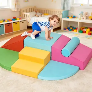 Winzoo 6-Piece Toddler Climbing Toys Indoor Soft Play Baby Climbing Blocks Safe Wooden Slide Playground Equipment Durable Foam Climbing Toys for Crawling and Sliding Safety Play Couch Children's Sofa