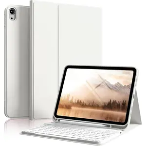 for iPad (A16) 11th/10th Generation Case with Keyboard, 11 Inch/10.9 Inch iPad (2025/2022), Detachable   Keyboard, Stand Folio Cover with Pencil Holder, Cream White