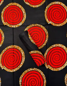 Hollandais African Print-Black Red and Gold- African Ankara Fabric / Cotton African Wax Print Fabric-6 Yards