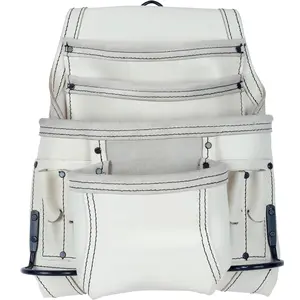 10 Pockets Men Resin Finish/Oil Tanned Leather Tool Pouch White and Brown Bags Fastener Carpenter's Nail, Tool Heavy Duty Steel Hammer Loop, Belt Loop for Electrician Technician Installers