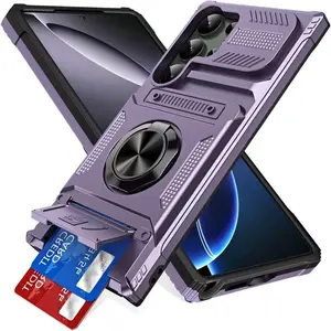 for Samsung Galaxy S25 Ultra Case,with Card Holder Slot [Store 2 Cards] +360° Magnetic Rotated Ring Kickstand Shockproof Wallet Cover Stand Phone Case Smartphone Casing