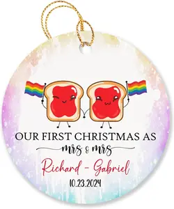Personalized Lesbian Pride LGBT Rainbow 2024 Christmas Ornament, Our First Christmas As Mrs & Mrs Ornaments Custom Names & Date, Our 1st Xmas Couple Lesbian LGBT Ornament Gifts for Wedding Engaged, Our First Christmas as Mrs & Mrs #1 Ornament