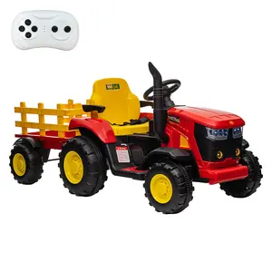 【GARVEE】Ride On Tractor with Trailer - 12V Electric Vehicle for Kids 3+ Featuring Remote Control, Spring Suspension, 35W Dual Motors, Music, and USB Connectivity - Red