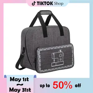（Dark gray）Universal sewing machine carry case,casual large capacity travel bag, water-resistant oxford fabric handbag, adjustable shoulder strap and multiple pockets| Portable storage bag, suitable for home, travel black leaf flower, sewing machine bag