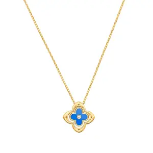 Tewiky Gold Detachable 20mm White Clover Pendant Necklace with Cubic Zirconia Outline, Dainty Lucky Four-Leaf Charm Necklace for Women, Trendy Daily Wear & Gift Jewelry