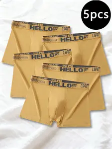 Men's Underwear Set, 5-Piece Boxing Briefs, Polyester, Letter Waist XS-Xxl, All Seasons Wear, Sporty Style, Elastic Waist