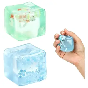 2PCS Fidget Toy for All Ages, Soft Sensory Ice Cube Stress Ball, Squishy Cube Stress Relief Toys for Kids Teens Adults, Party Favor, Birthday Gift for Age 3+