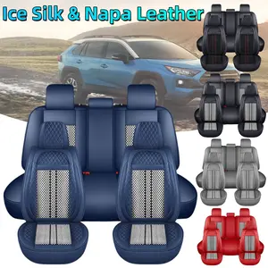 5-Seat Car Seat Covers, Summer Cooling Ice Silk & Napa Leather Full Set, Waterproof Full Surround Design with Storage Bag, Universal for SUVs & Pickup Trucks, Car Seat Cover
