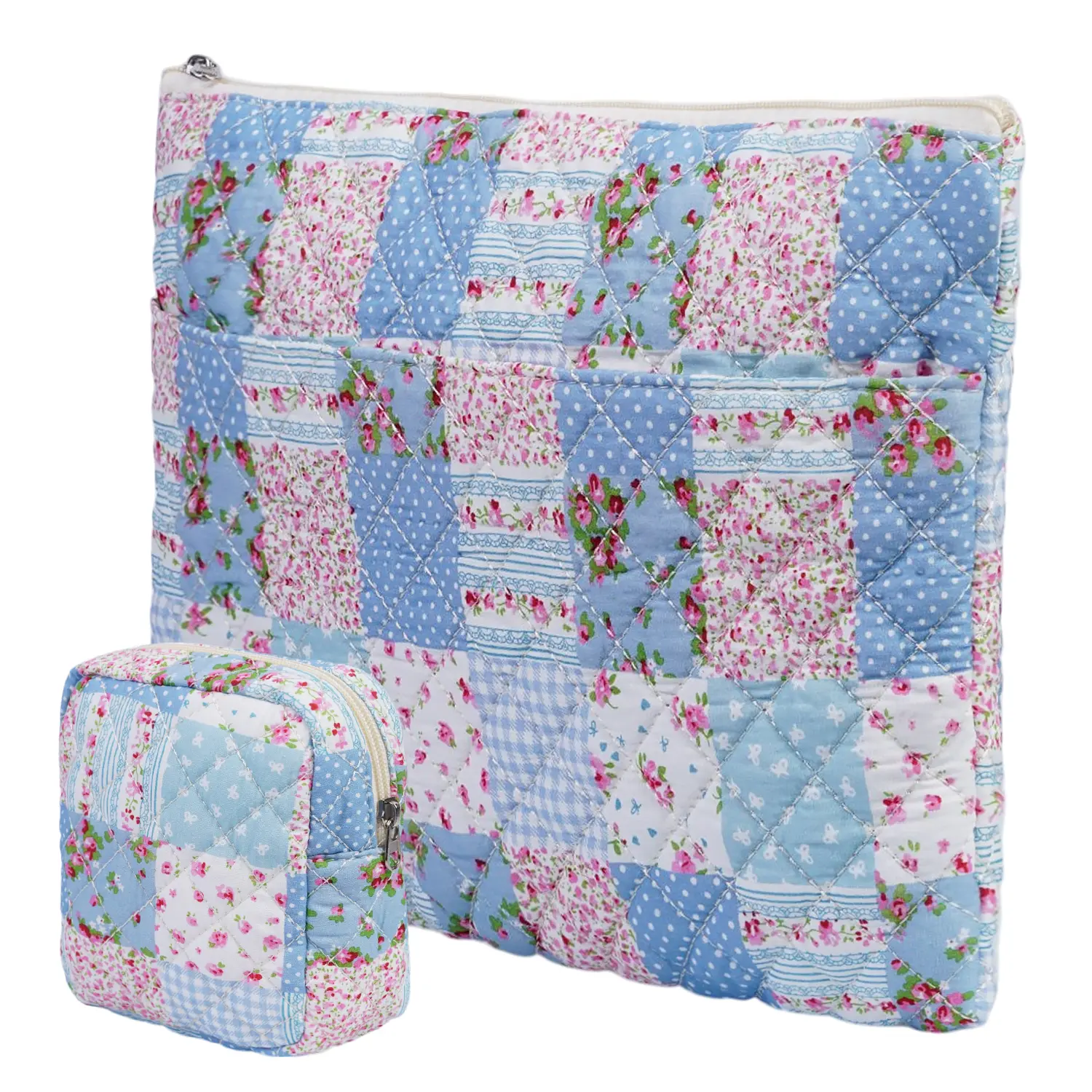 2 PCS / Set Cute Floral Quilted Laptop Sleeves, Fits 13-15 Inch Laptops, Stylish & Protective