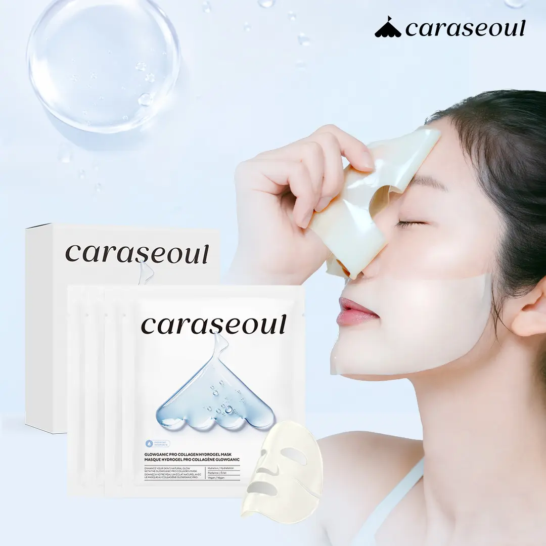 [caraseoul Official] Glowganic Pro Collagen Hydrogel Face Mask 4ea – Hydrating Overnight Sleeping Mask, Niacinamide, Hydrating Glow, Firming, Glass Skin, Elasticity Improvement, Pore Care, Korean Skincare