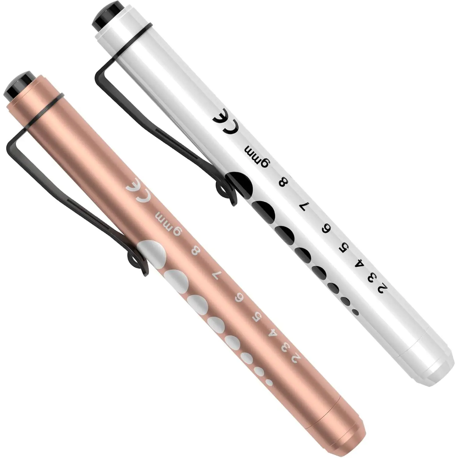 2Pack Reusable Medical Pen Light with Pupil Gauge and Ruler, Pen Lights for Nurses, White Light LED Penlight for Nurse Student Doctors EMT (Gold/White)