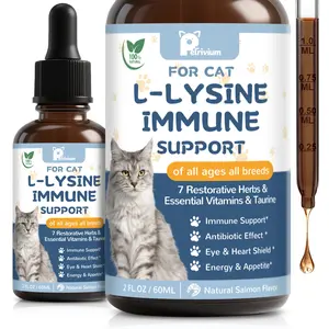 L-Lysine Supplement for Cats - Vitamins & Taurine for Immune Support & Allergy Relief - Lysine for Respiratory, Sneezing, Runny Nose, Eye Function - Natural Cat Drops - 60ML Chicken Flavor