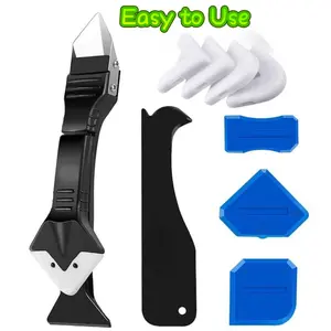 Petit Bits 9Pcs Silicone Caulking Tools 3 in1 Grout Removal Tool(Stainless Steelhead)&Grout Remove Scraper, Caulk Remover for Kitchen/Bathroom/Window