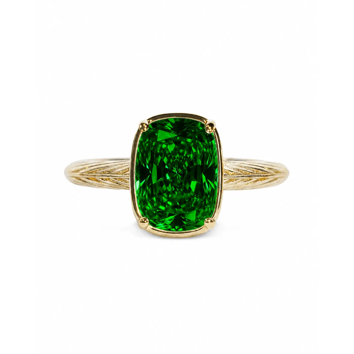 Emerald Cushion Cut Ring for Women, Elongated 2 Equivalent Carat CZ Gemstone in Sterling Silver or 14-Karat Gold Plate, Statement Ring, Sterling Forever, Female