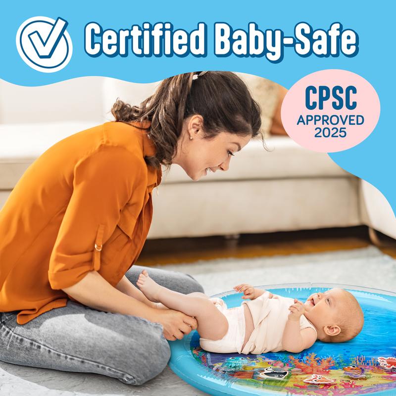 SplashEZ 30" Light-Up Tummy Time Water Mat for Babies with 3 LED Glow-Up Fish & 3 Floating Toys, BPA-Free, CPSC Certified, Easy to Clean