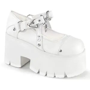 Demonia Ashes-33 White Vegan Leather Platforms