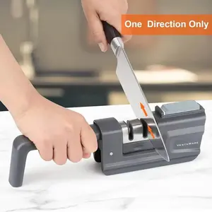 Vestware Classic Knife Sharpeners - Foldable Handle - 3 in 1 Blade and Scissor Sharpening Tool - Gray