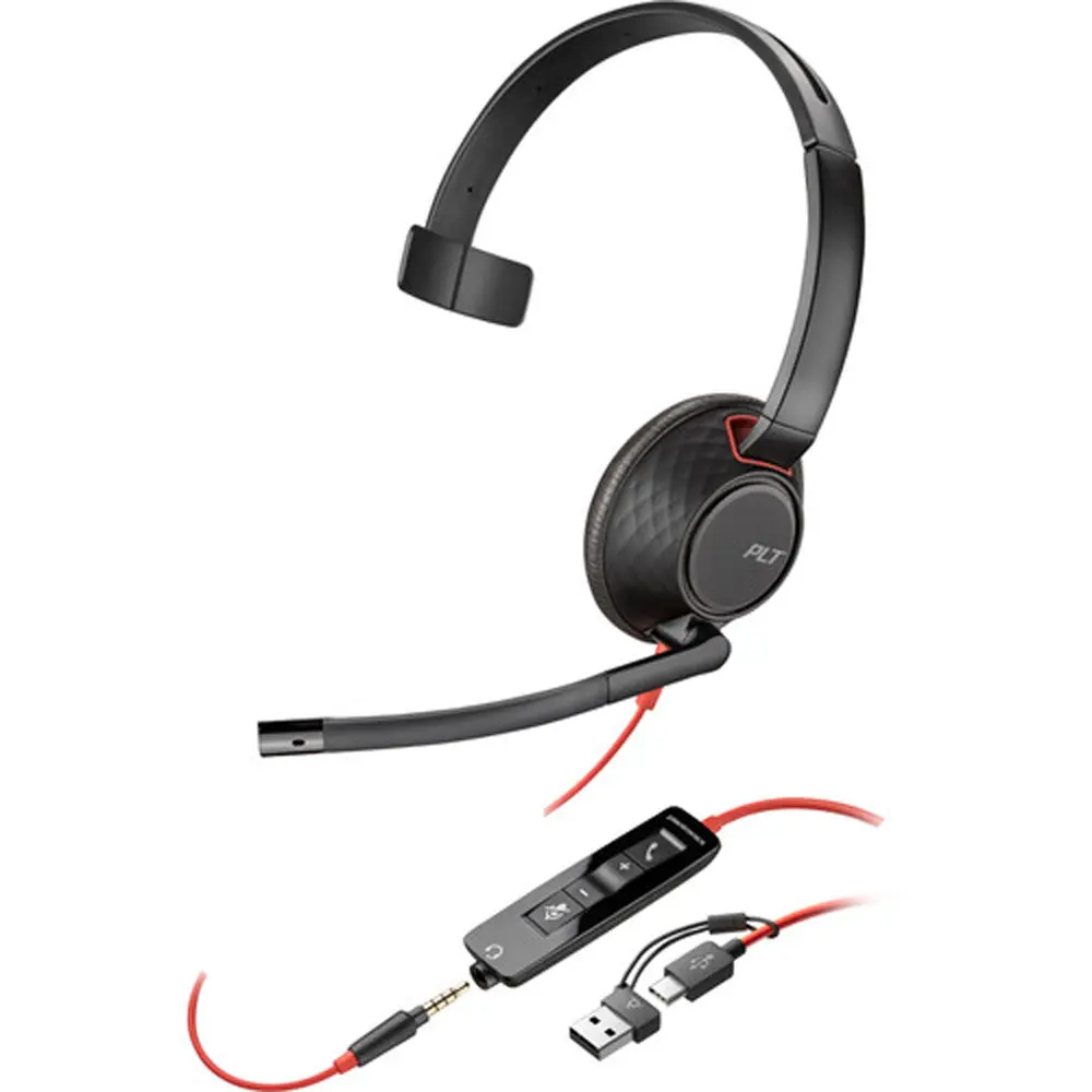 Poly Blackwire 5210 Mono USB-C Headset with USB-C to USB-A Adapter