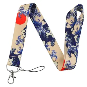 Kanagawa Waves Neck Strap Lanyards Keychain Badge Holder Phone Charm USB ID Credit Card Pass Hang Rope Lariat Lanyard for Keys Accessories Gifts Phone Accessory Phone Sling